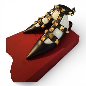 Valentino Garavani Black Ballerina Flats with Gold Studs